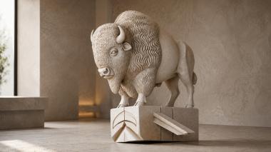 Different pillars Bison sculpture on a pedestal 3d model