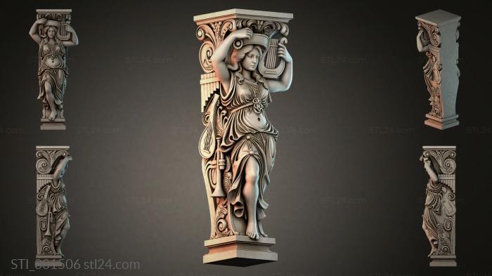 Decorative column with a figure and a lyre 3d STL model