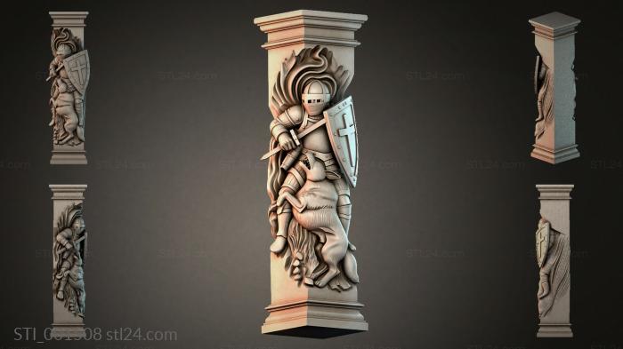 Sculptural column with a knight and horse 3d STL model