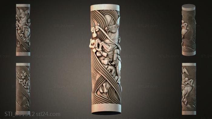 Decorative cylindrical column with relief 3d STL model