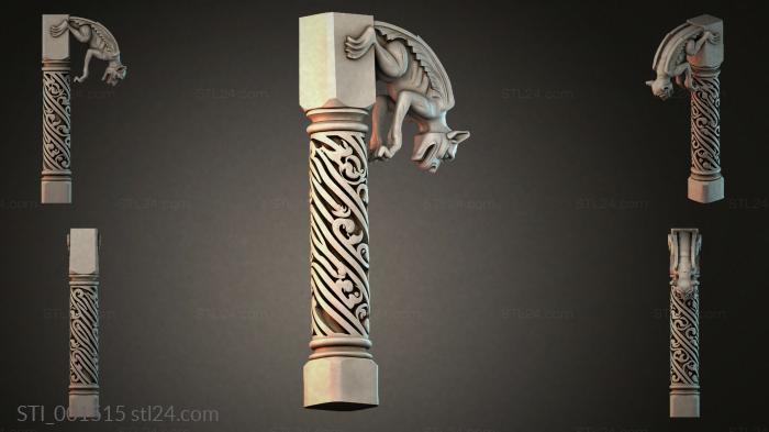 Carved decorative column with a cat 3d STL model
