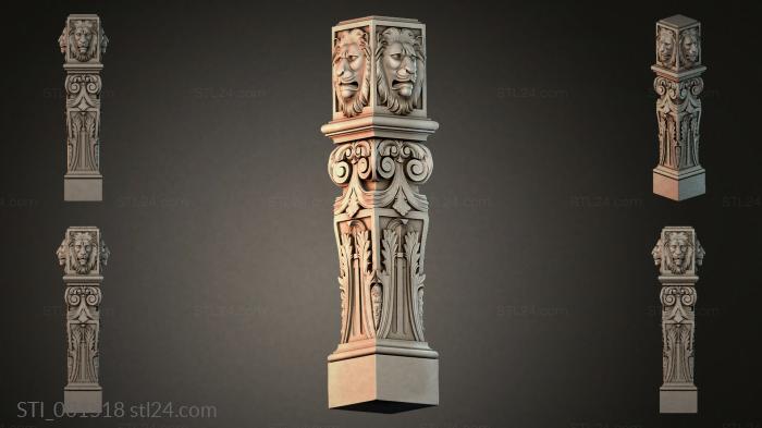 Decorative column with lion masks 3d STL model