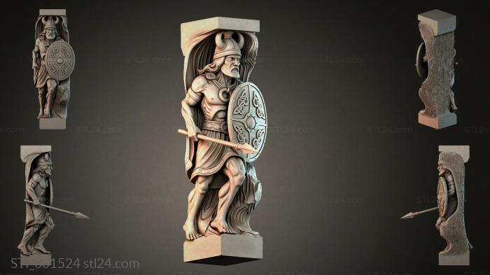 Scandinavian warrior with shield and spear 3d STL model