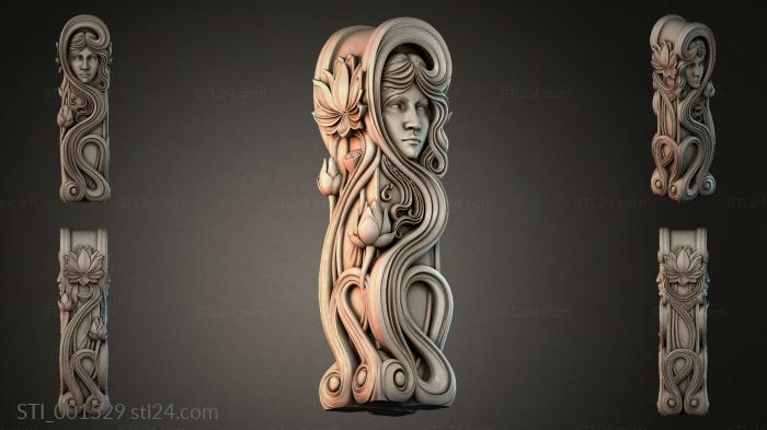 Decorative column with a female face and flowers 3d STL model