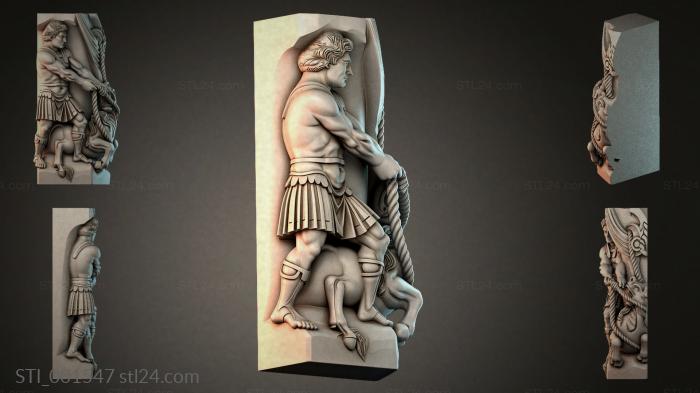 Bas-relief of an ancient Greek warrior with a dog 3d STL model