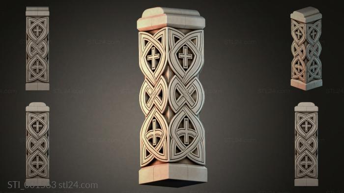 Decorative column with Celtic ornament and crosses 3d STL model