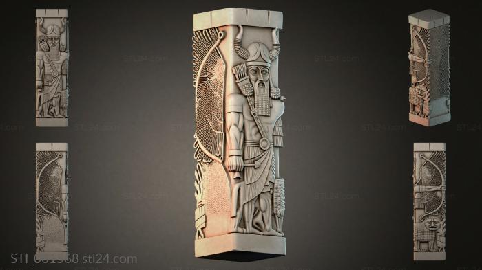 Decorative column with a relief of a warrior 3d STL model