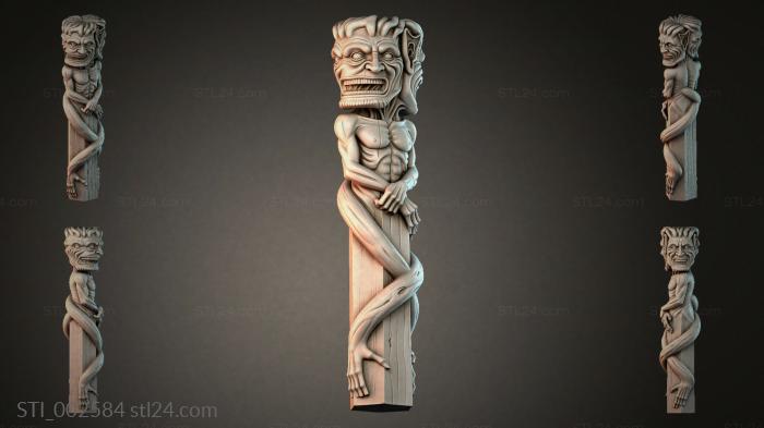 Wooden sculpture of a demon on a pole 3d STL model