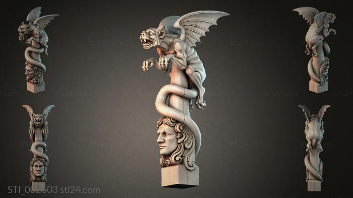 Different pillars (Gargoyle with bust, STI_002603) 3D models for cnc