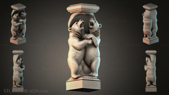 Sculpture of bears near a column 3d STL model