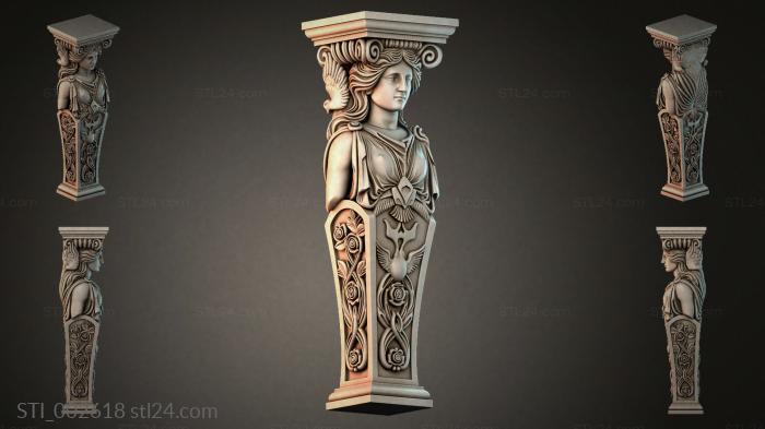 Sculptural column with a bust of a woman 3d STL model