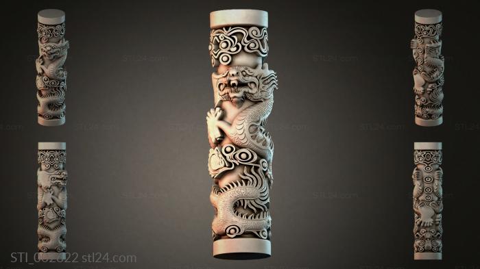 Carved pillar with dragons 3d STL model