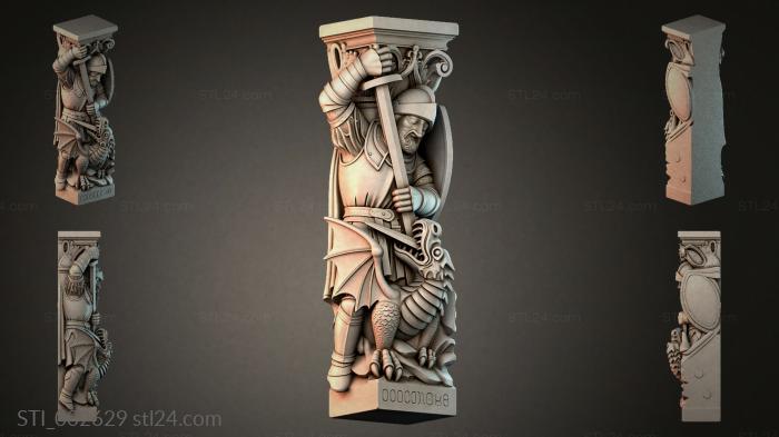 Statue of a knight with a sword and a dragon 3d STL model