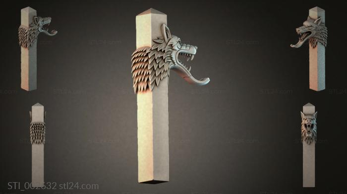 Wolfs head on a pole 3d STL model