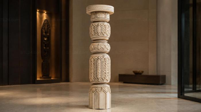 Different pillars (Carved pillar with geometric ornament, STI_003476) 3D models for cnc