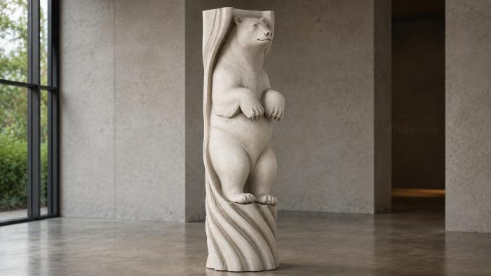 Column with a bear and wavy ornament 3d STL model