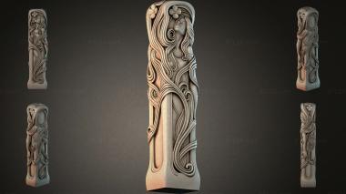 Different pillars (Vertical carved ornament with a portrait of a woman in a wavy frame, STI_003479) 3D models for cnc