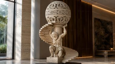 Different pillars Atlas with an ornamented sphere and a spiral staircase 3d model