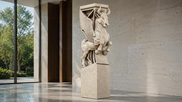 Winged horse capital with a triangular cornice 3d STL model