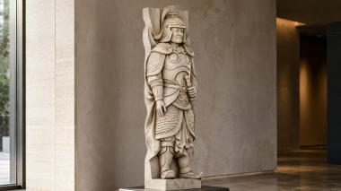 Different pillars Eastern warrior in combat gear 3d model