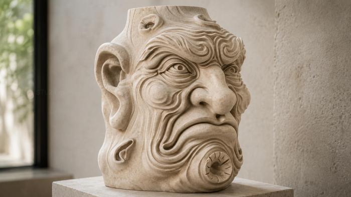 Classic mens head with a wavy beard 3d STL model