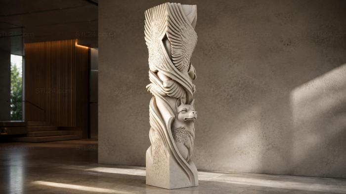 Carved panel with bird wings and a bearded man 3d STL model