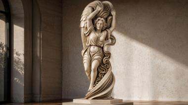 Different pillars Female figure with wings and wavy folds 3d model