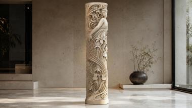 Different pillars Column with a female profile and acanthus leaves 3d model
