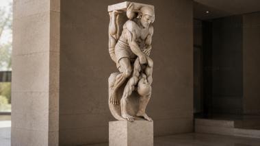 Different pillars Bracket with a male figure of a worker with a hammer 3d model