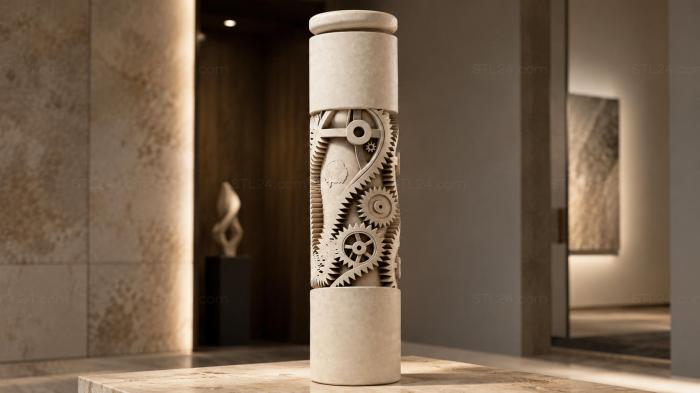 Cylindrical box with gears and mechanism 3d STL model