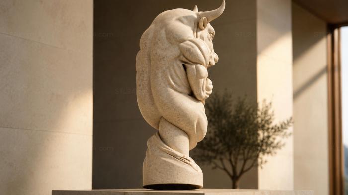 Bust of a bull with muscles and curved horns 3d STL model