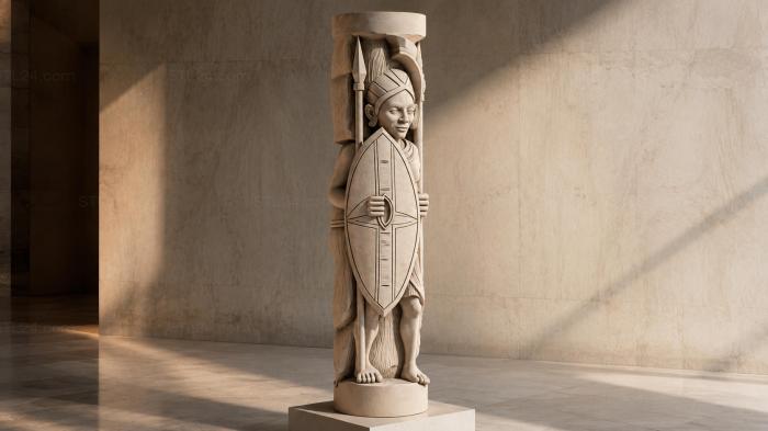 Egyptian pillar with pharaoh and hieroglyphs 3d STL model
