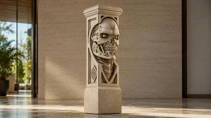 Anatomical skull on a column with ornamentation 3d STL model
