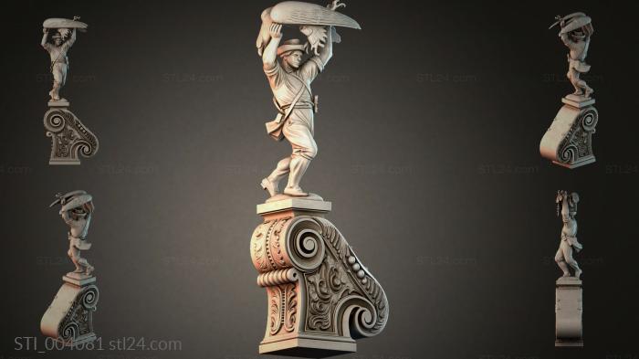 Bracket with a figure of a man under an umbrella on a volute base 3d STL model