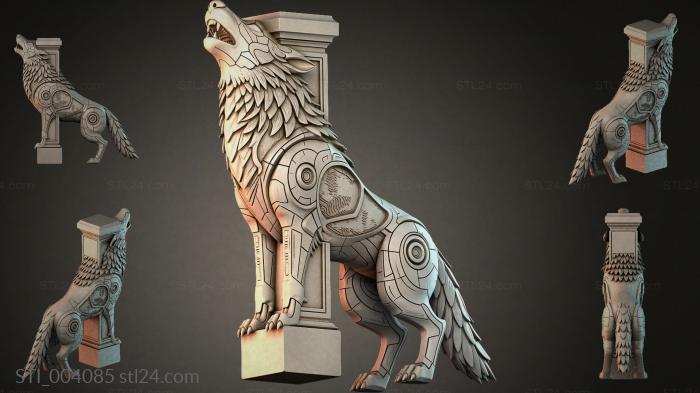 Wolf with mechanical parts on a pedestal 3d STL model