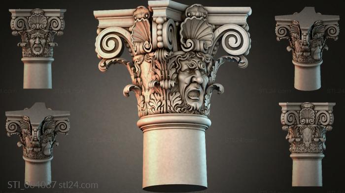 Corinthian capital with a satyr mask and volutes 3d STL model