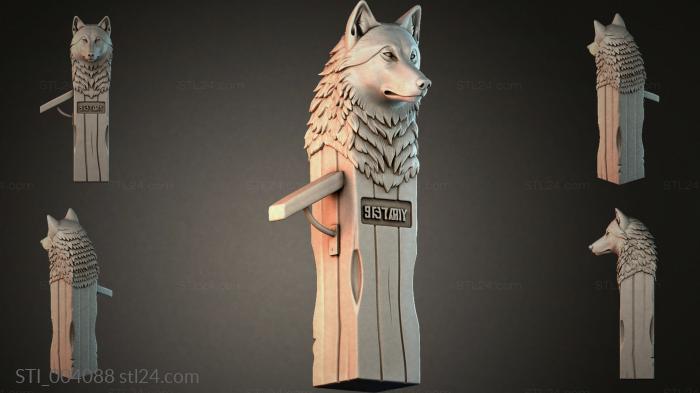 Wolf head pedestal with wool texture 3d STL model