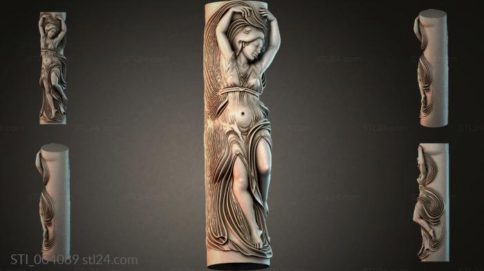 Cylindrical relief of a female figure with a flowing dress 3d STL model