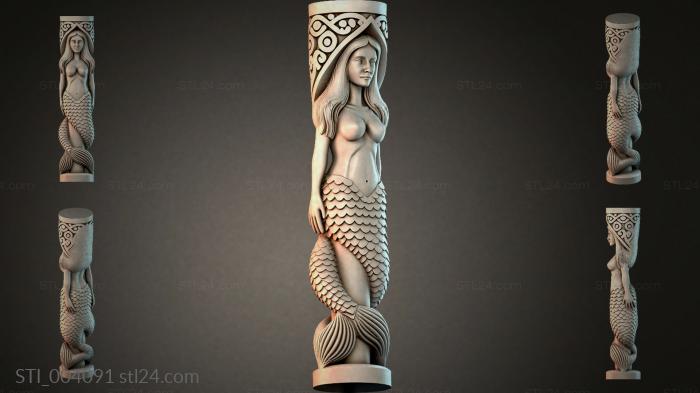 Marble mermaid caryatid with an ornamental capital 3d STL model