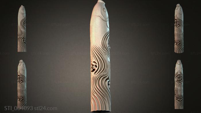Vertical ornament with wavy lines and a face in profile 3d STL model