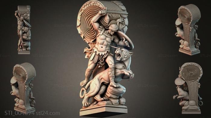 Antique warrior with a shield and a lion - ornamental composition 3d STL model