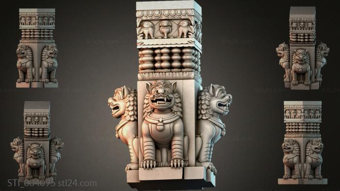 Column with Indian Lions and an Elephant 3d STL model