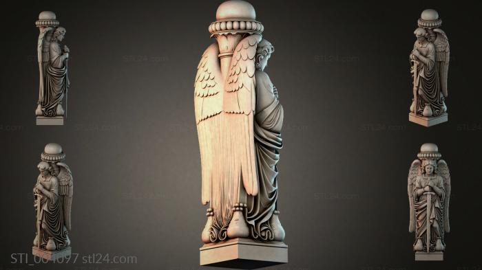 Angel with wings and drapery on a pedestal 3d STL model