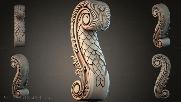 Carved sculpture of an owl with volutes 3d STL model