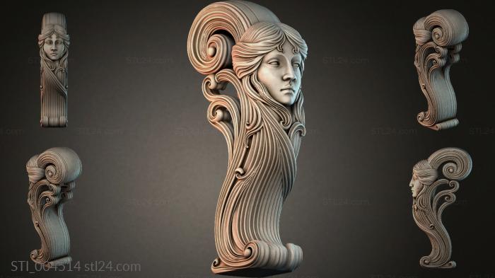Bracket with a female profile and spiral curls 3d STL model