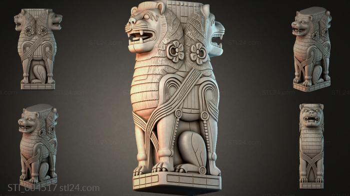 Asian Lion with Double Masks - CNC bas-relief 3d STL model