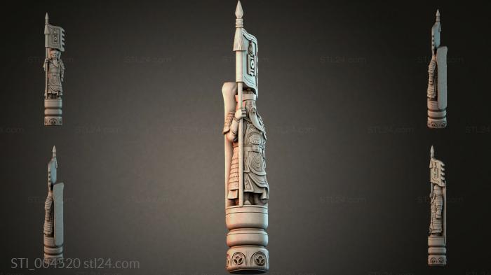 Column with a warrior figure and a pointed top 3d STL model