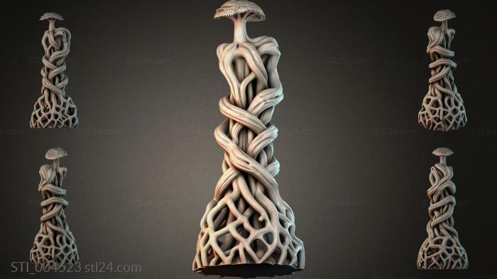 Mushroom tower with intertwining stems and root system 3d STL model