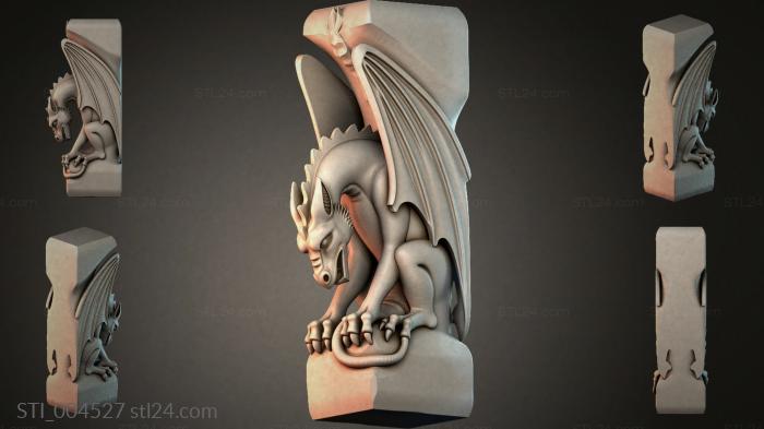 High relief of a winged demon with sharp claws 3d STL model