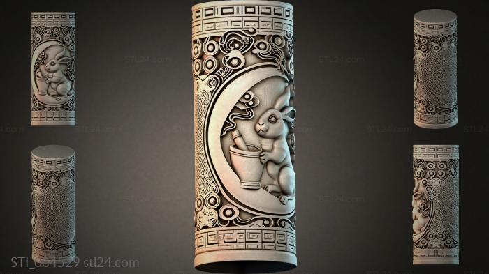 Cylindrical relief with an angels profile and the moon 3d STL model